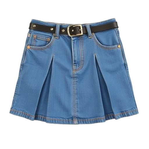 pleated denim mini