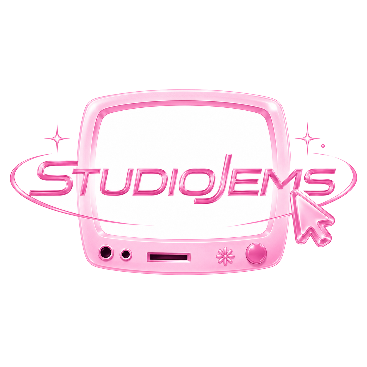 Studio Jems logo — glossy pink retro TV with orbit ring and cursor