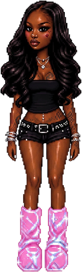 pixel doll mascot with pink boots